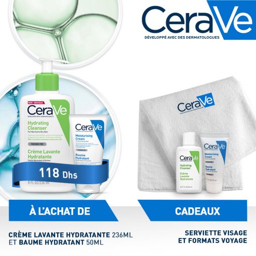 CeraVe Pack Peau sèche: Crème Lavante hydratante 236ml + Baume Hydratant 50ml
