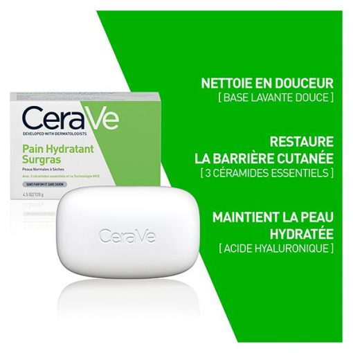 CeraVe Pain Hydratant Surgras Peau Normale à Sèche | 128g – Image 2
